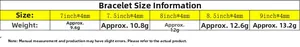Size chart for 4mm moissanite bracelets showing length, width, and weight specifications