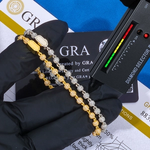 Hip Hop 925 Sterling Silver Moissanite Bracelet Beaded Round Ball Chain Iced Out Luxurious Sparkling Jewelry With GRA Certificate For Men Women