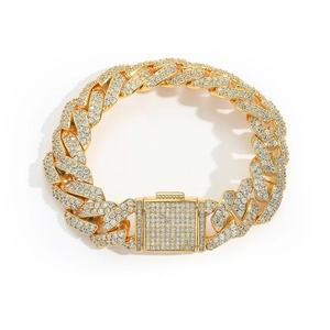 Luxurious 15mm gold Cuban link bracelet for men with double row moissanite stones