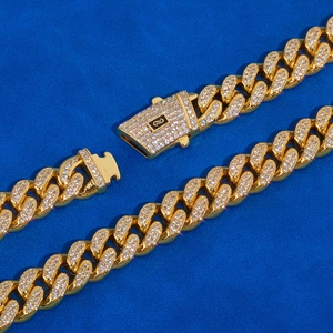 Collana cubana da 12mm in oro con doppia fila di zirconi lucidi in stile hip hop