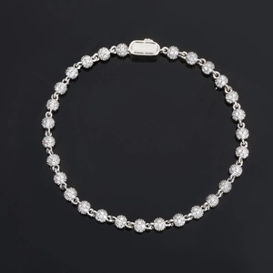 Detail of 4mm S925 sterling silver moissanite beads and lobster clasp on hip hop bracelet