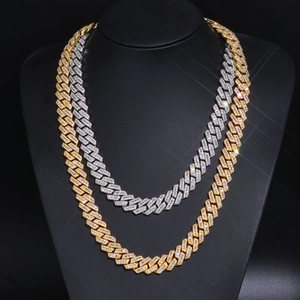 14mm Hip Hop Cuban Link Chain in gold and silver finish with sparkling CZ pavé stones