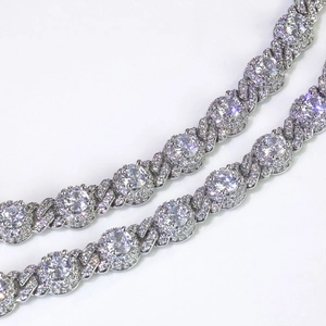 Iced out 7.5mm cuban link chain necklace with round zircon inlays for hip hop style
