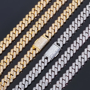Luxurious 14mm hip hop Cuban link chain with gold and silver iced out zircon plating