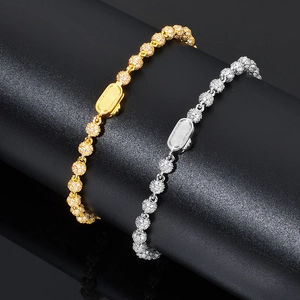 Hip hop 4mm S925 silver moissanite bead bracelets in gold and silver finish