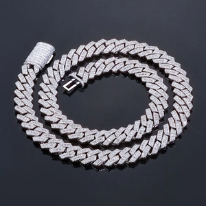 Hip hop silver cuban link necklace with full paved zirconia and box clasp detail
