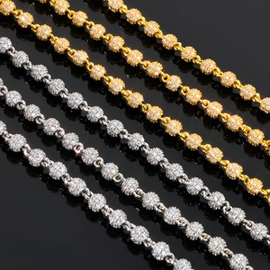 Macro detail of 4mm S925 silver moissanite hip hop bracelets in gold and silver finish