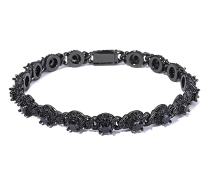 Detail view of 7.5mm black tennis bracelet with round zircon stones and pavé setting