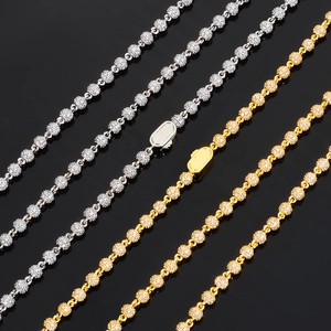 Detailed view of 4mm silver and gold hip hop bead chains set with sparkling moissanite