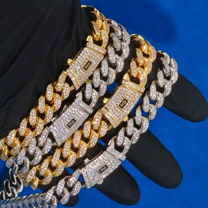 Catena cubana 12mm a doppia fila di zirconi placcata in oro e argento hip hop