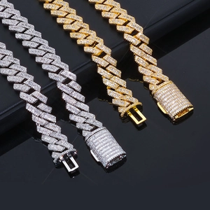 Men's 14mm S925 silver Cuban link bracelet with moissanite in gold and silver plating