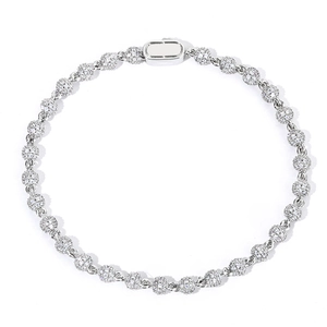 Iced out 4mm S925 sterling silver moissanite bead chain bracelet with a secure oval clasp