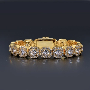 Bracelet hip hop doré 10mm de luxe avec maillons octogonaux et zircons cubiques étincelants