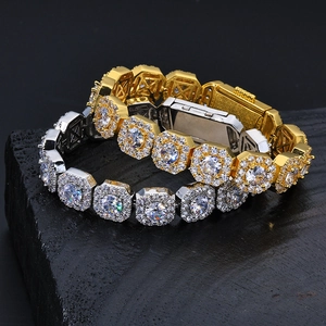 Bracelets hip-hop dorés et argentés avec zircons étincelants pour un look luxueux
