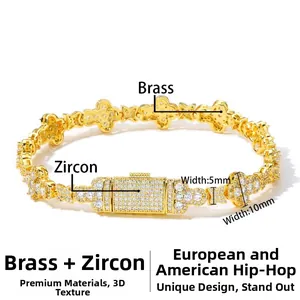 Détail d'un bracelet hip hop avec pavé de zircons cubiques et fermoir de sécurité