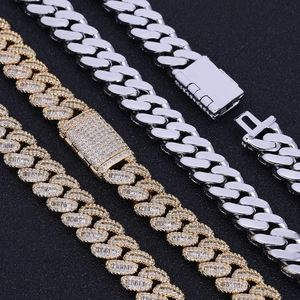 Catena cubana hip hop 12mm in oro con zirconi incastonati e finitura in argento lucido