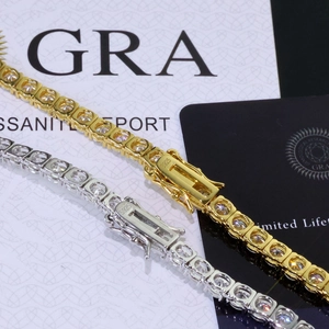 Close-up of S925 sterling silver tennis bracelets with moissanite and GRA certificates