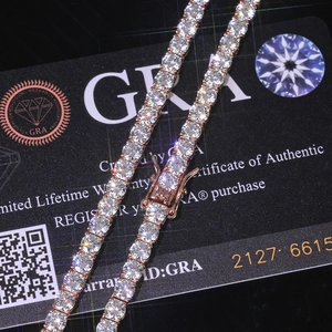 Close-up of moissanite tennis bracelet on GRA certificate showing sparkled stones