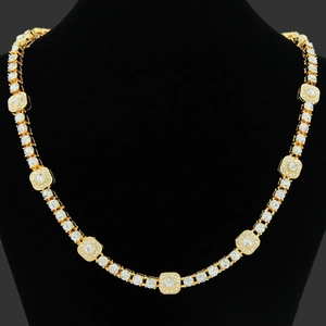 Parure Collier Bracelet Maille Gourmette Hip Hop Avec Strass pour Homme Femme Alliage de Zinc Bijoux de Mode Géométriques Carrés