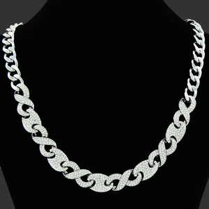 Collier à Maillons Cubains Boucle de Nez de Porc Alliage Strass Infini X Maillon Hip Hop Miami Grosse Chaîne Bijoux Hommes Femmes