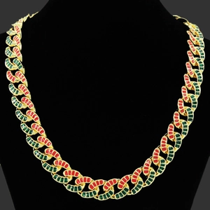 Collana a Catena Cuban Link da Uomo Hip Hop in Lega di Zinco Smalto Rosso Verde Goccia d'Olio Gioielli Streetwear Oro Argento