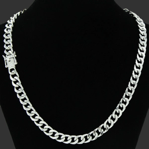 Silver chunky curb chain necklace with a sparkling diamond-encrusted clasp for men