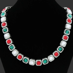 Collier Chaîne Cubaine Iced Out Pour Hommes Alliage De Zinc Strass Carré Multicolore Cristal Streetwear Collier Hommes
