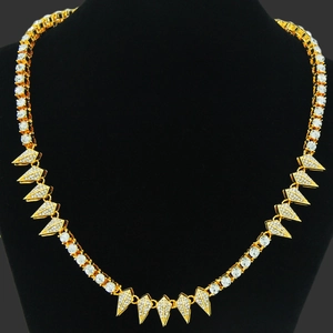 Hip Hop Alloy Rhinestone Necklace With Triangular Spiked Pendants Iced Out Cuban Chain Gold Silver Luxury Jewelry For Men Women Party