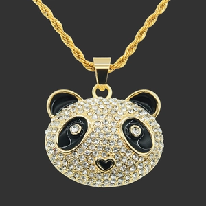 Cool Hip Hop Herren Icy Panda Kopf Anhänger Halskette Legierung Strass Eingelegt Gold Silber Seilkette Herren Schmuck Geschenk