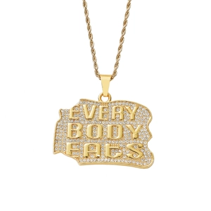Hip hop gold necklace featuring Every Body Eats iced-out pendant with crystal zircons
