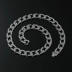 Herren Cuban Link Kette in Silberoptik mit weißen Zirkonia im Hip-Hop-Stil für Herren