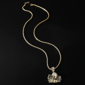 Collana a corda hip hop in oro con ciondolo a mazzetto di banconote con strass lucidi