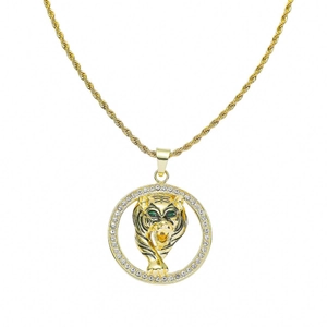 Collier Pendentif Tête de Tigre Hip Hop Homme Cool Alliage de Zinc Acier Inoxydable Chaîne Corde Yeux Verts Strass Bijoux Fête