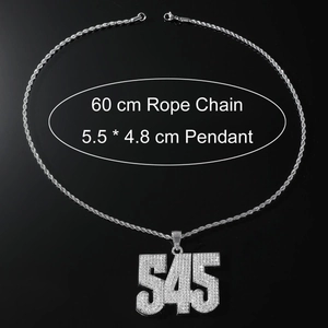 Hip hop zilveren nummer 545 hanger met strassteentjes en 60cm roestvrijstalen ketting
