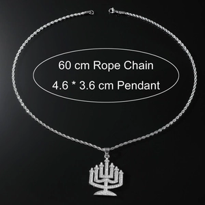 Hip hop silver iced out candelabra pendant necklace with 60cm rope chain for men