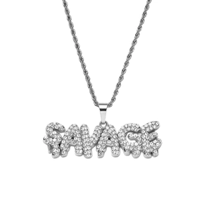 Collier avec pendentif lettre Savage, diamants brillants et chaîne torsadée argentée
