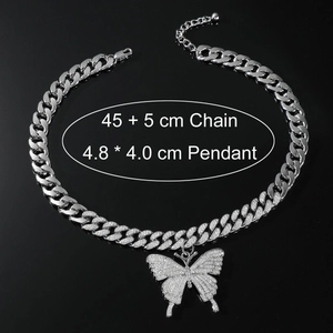 Collana cubana d'argento con grande ciondolo a farfalla impreziosito da cristalli