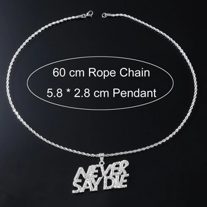 Collar con colgante Never Say Die de circonitas y cadena de cuerda 60cm estilo hip hop