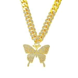 Collana a Maglia Cubana Con Pendente a Farfalla Hip Hop Iced Out in Lega di Zinco e Strass Gioielli di Moda per Uomo Donna