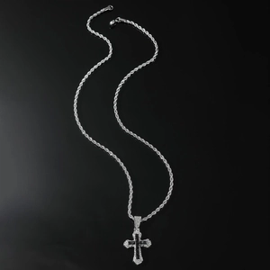 Hip Hop Herren Kreuz Anhänger Halskette Edelstahl Kordelkette Eingelgt Strass Religiöser Halsschmuck Langer Pulloverkette Geschenk