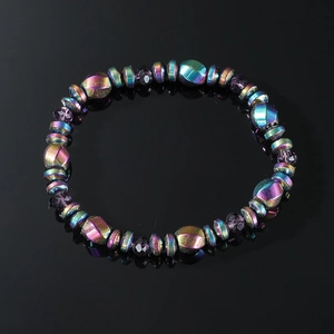 Hip Hop Irisierende Galvanisierte Legierung Perlenarmband Für Damen Bunte Metall Rundperlen Elastisches Strang Armband Schmuck Geschenk