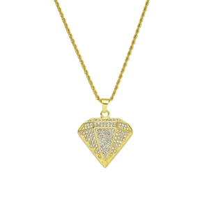 Hip Hop Iced Out Full Rhinestone Triangle Diamond Shape Pendant Necklace Alloy Stainless Steel Rope Chain For Men Women