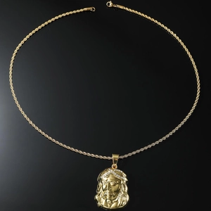 Collier pendentif Jésus en or hip-hop avec couronne glacée et chaîne de corde torsadée