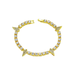 Bracelet tennis hip hop en or avec zircons blancs et pointes serties de diamants