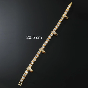 Bracelet tennis hip hop doré avec zircons blancs et pendentifs triangles, long 20,5 cm