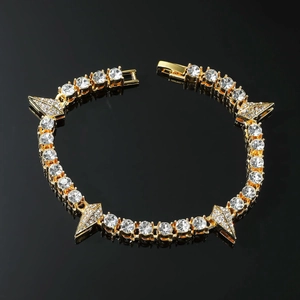 Bracelet Tennis Hip Hop à Pointes en Alliage Strass Chaîne Iced Out Or Argent Bijoux Punk Rock pour Hommes Décor de Poignet