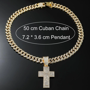 Vergoldete Cuban-Kette mit Kreuzanhänger Maße 7,2 x 3,6 cm und 50 cm Kettenlänge
