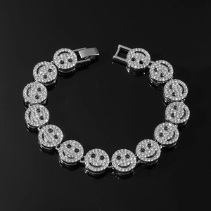 Hip-Hop Armband für Herren mit funkelnden Smiley-Gliedern und silbernen Kristallen