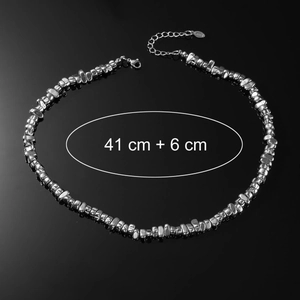 Silver chunky lava rock necklace for women, stainless steel choker 41cm plus 6cm extension