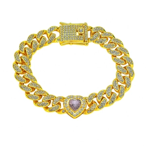 Hip Hop Iced Out Cuban Link Bracelet For Men Alloy Rhinestone Heart Shaped Pendant Fashion Trendy Jewelry For Party Gift